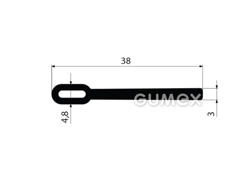 Profil gumový tvaru "I" s dutinkou, 38x4,8/3mm, 60°ShA, EPDM, -40°C/+100°C, čierny